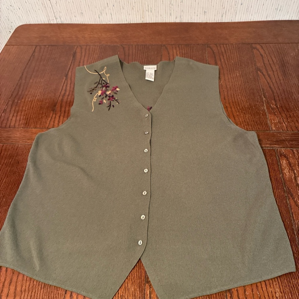 Koret Ribbed Knit Cardigan Vest Women’s XL Embroidered Sweater Vintage